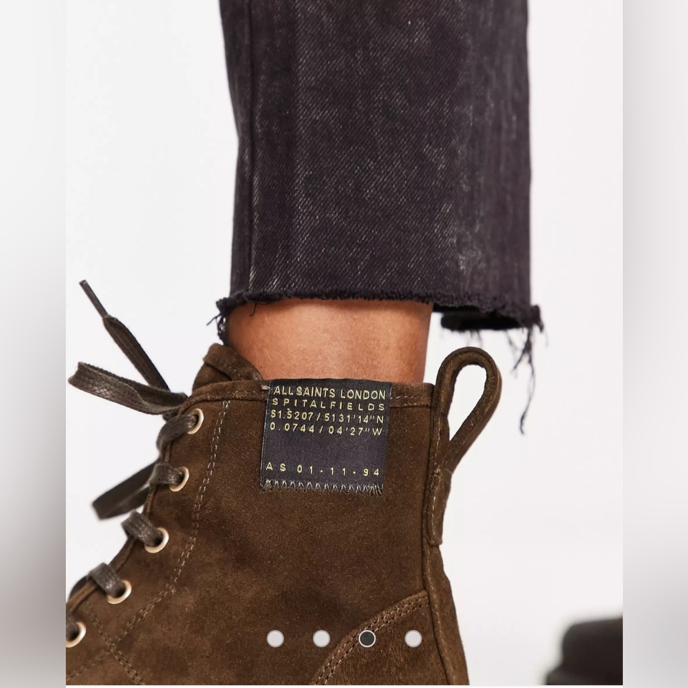 NWT All Saints Myla suede boot in olive/brown with black trim - Picture 4 of 13